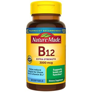 nature made extra strength vitamin b12 3000 mcg, dietary supplement for energy metabolism support, 60 softgels, 60 day supply