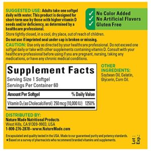 Nature Made Maximum Strength Vitamin D3 10000 IU (250 mcg), Dietary Supplement for Bone, Teeth, Muscle and Immune Health Support, 60 Softgels, 60 Day Supply