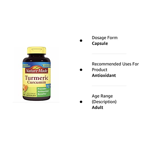 Nature Made Turmeric Curcumin 500 milligram. Capsules (Antioxidant) Value Size 180 Ct