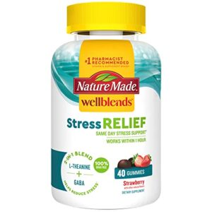 nature made wellblends stress relief gummies, l-theanine to help reduce stress, with gaba, same day stress support, 40 strawberry flavor gummies