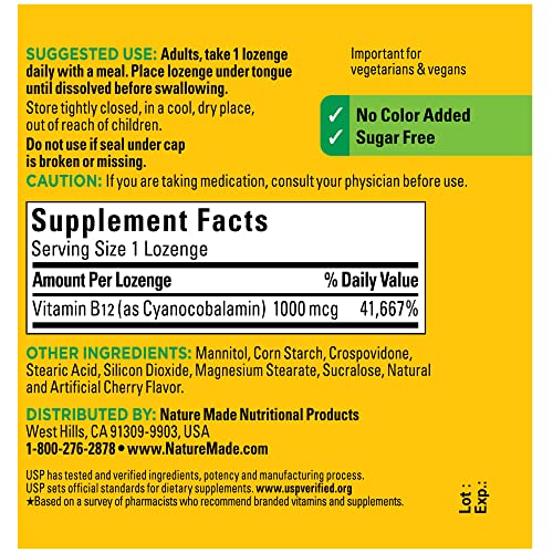 Nature Made Vitamin B12 Sublingual, Easy to Take, 1000 mcg for Energy Metabolism Support, 150 Sugar Free Micro-Lozenges, 150 Day Supply