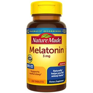 nature made melatonin 3mg tablets, 100% drug free sleep aid for adults, 240 tablets, 240 day supply