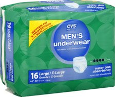 cvs men’s underwear maximum absorbency l/xl (fits waist 38-64 in)