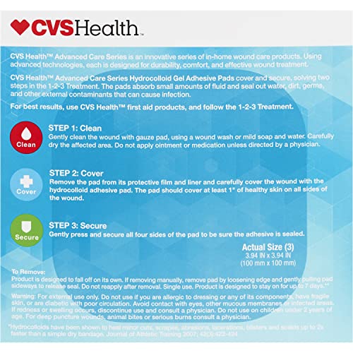 CVS Health Hydrocolloid Gel Adhesive Pads, 3 Pads, 3.94 in x 3.94 in