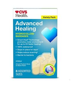 cvs health advanced healing hydrocolloid bandages, variety pack, 8 assorted sizes