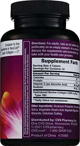 CVS Health Collagen + Vitamin C, Skin & Nail Health Dietary Supplement Tablets, 120 CT