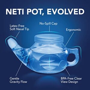 SinuCleanse Soft Tip Neti-Pot Nasal Wash Irrigation System Relieves Nasal Congestion & Irritation due to Cold & Flu, Dry Air, Allergies, Includes 30 All-Natural, Pre-Mixed Buffered Saline Packets