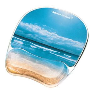 fellowes photo gel mouse pad and wrist rest with microban protection, sandy beach (9179301), blue, 9.25″ x 7.88″