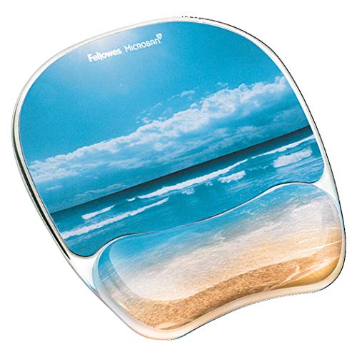 Fellowes Photo Gel Mouse Pad and Wrist Rest with Microban Protection, Sandy Beach (9179301), Blue, 9.25" x 7.88"