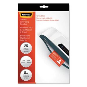 fellowes 52007 laminating pouches, 5mil, 2-5/8 x 3-7/8, id size, 25/pack