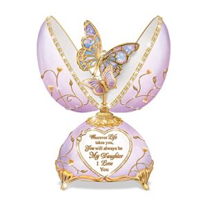 the bradford exchange daughter, wherever life takes you porcelain faberge-inspired egg-shaped music box featuring 80 hand-set jewels & adorned with 22k gold-plated accents