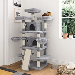 imusee 68 inches multi-level large cat tree for large cats/big cat tower with cat condo/cozy plush cat perches/sisal scratching posts and hammocks/cat activity center play house/grey