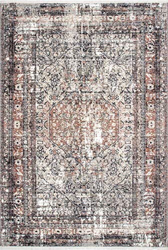 nuLOOM Distressed Medallion Fringe Area Rug, 5 ft 3 in x 7 ft 7 in, Multi