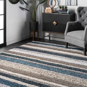 NuLOOM Drey Striped Shag Area Rug, 6' x 9', Blue Multi