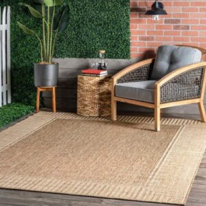 nuloom asha simple border indoor/outdoor area rug, 5′ x 8′, light brown