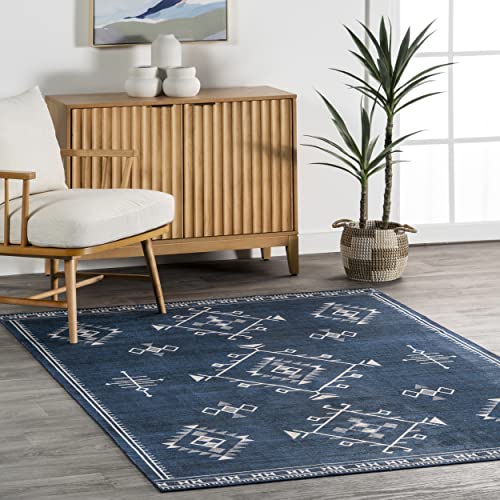 nuLOOM Evalyn Machine Washable Southwestern Motif Area Rug, 5' x 8', Navy