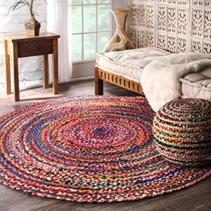 nuloom tammara bohemian hand braided area rug, 6′ round, multi