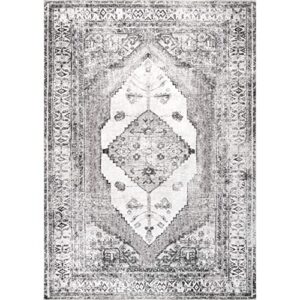 nuloom gladys machine washable vintage medallion accent rug, 2′ x 3′, light grey