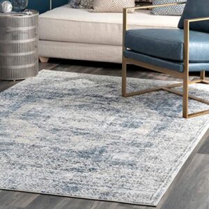 nuloom matisse distressed vintage area rug, 5′ 3″ x 7′ 7″, blue