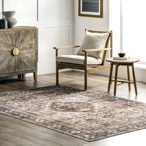 nuloom devin machine washable vintage medallion accent rug, 2′ x 3′, light brown