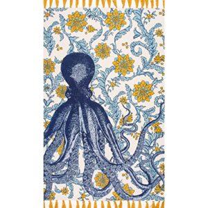 nuloom thomas paul printed flatweave cotton giant octopus area rug, 5′ x 8′, multi