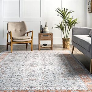 nuLOOM Julia Machine Washable Transitional Border Area Rug, 5' x 8', Light Grey