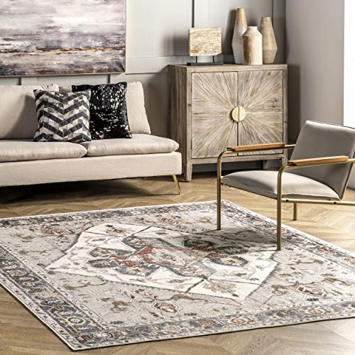 nuLOOM Mali Machine Washable Traditional Medallion Area Rug, 4' x 6', Ivory