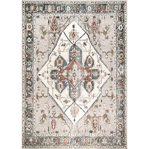 nuLOOM Mali Machine Washable Traditional Medallion Area Rug, 4' x 6', Ivory