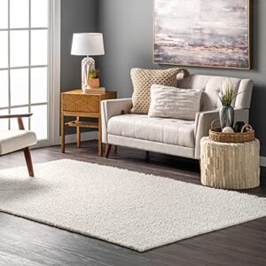 nuloom marlow machine washable soft shaggy faux sheepskin area rug, 6′ x 9′, white