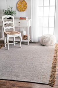 nuloom flatweave natural fiber fenella area rug, 6′ x 9′, grey