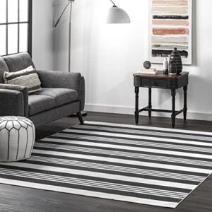 nuloom lena machine washable striped area rug, 8′ square, grey