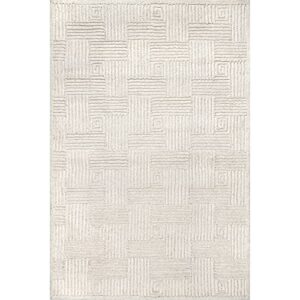 nuLOOM Mallory Hand Hooked Wool Geometric High Low Textured Area Rug, 5' x 8', Ivory