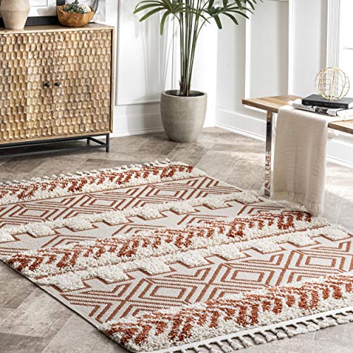 nuLOOM Zuri Shaggy Banded Tribal Area Rug, 8' x 10', Rust