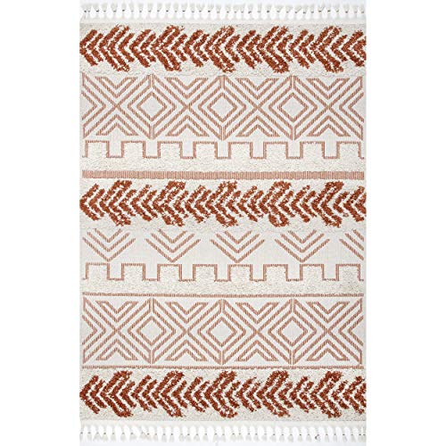 nuLOOM Zuri Shaggy Banded Tribal Area Rug, 8' x 10', Rust