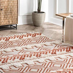 nuLOOM Zuri Shaggy Banded Tribal Area Rug, 8' x 10', Rust