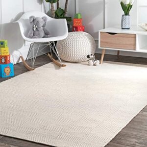 nuloom hand woven ago wool area rug, 5′ x 8′, cream