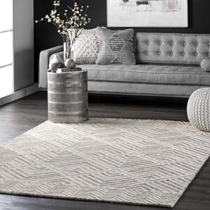 nuloom taytum handmade wool diamond trellis area rug, 6′ x 9′, grey