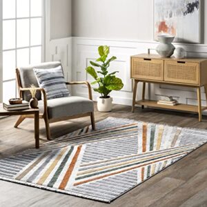 nuloom edna modern striped fringe area rug, 5′ x 8′, light grey