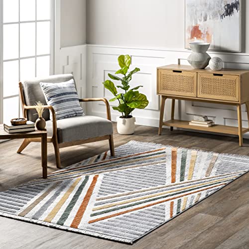 nuLOOM Edna Modern Striped Fringe Area Rug, 5' x 8', Light Grey