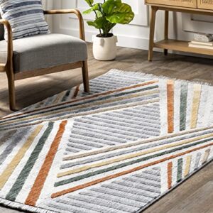 nuLOOM Edna Modern Striped Fringe Area Rug, 5' x 8', Light Grey