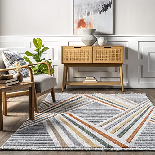 nuLOOM Edna Modern Striped Fringe Area Rug, 5' x 8', Light Grey