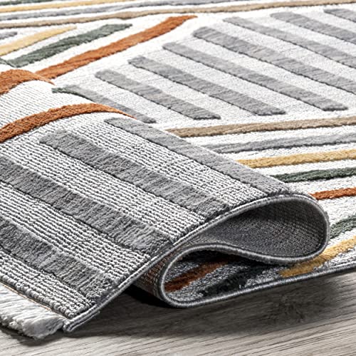 nuLOOM Edna Modern Striped Fringe Area Rug, 5' x 8', Light Grey