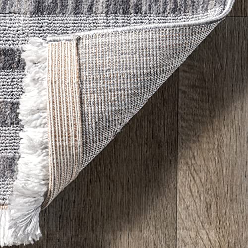 nuLOOM Edna Modern Striped Fringe Area Rug, 5' x 8', Light Grey