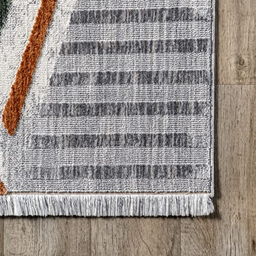 nuLOOM Edna Modern Striped Fringe Area Rug, 5' x 8', Light Grey