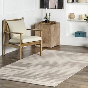 nuloom sadie hand woven striped cotton area rug, 8′ x 10′, beige