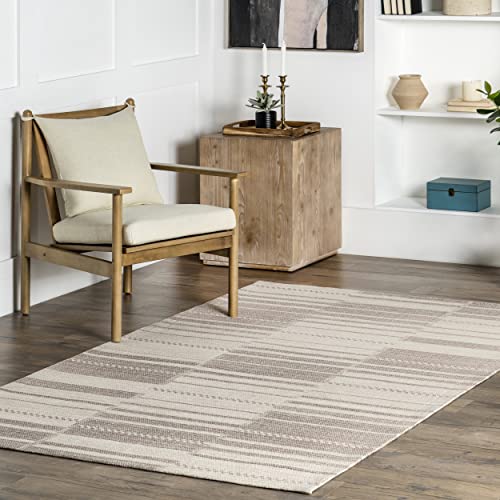 nuLOOM Sadie Hand Woven Striped Cotton Area Rug, 8' x 10', Beige