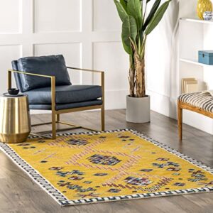 nuloom larisa bohemian handmade wool area rug, 5′ x 8′, yellow