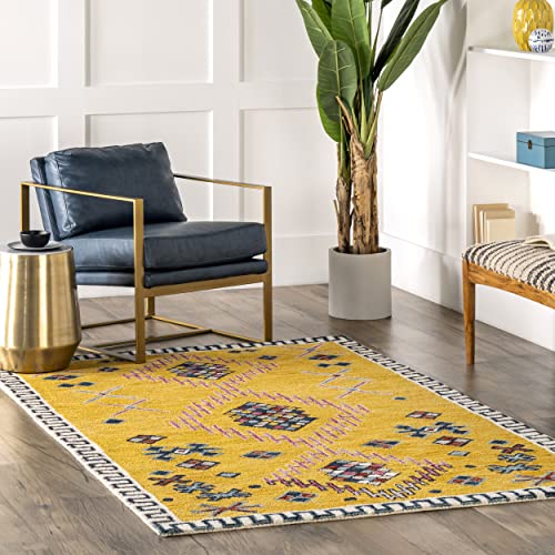 nuLOOM Larisa Bohemian Handmade Wool Area Rug, 5' x 8', Yellow