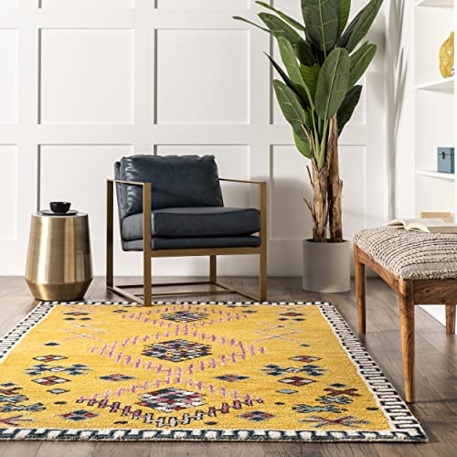 nuLOOM Larisa Bohemian Handmade Wool Area Rug, 5' x 8', Yellow