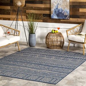 nuloom abbey tribal striped indoor/outdoor area rug, 5′ x 8′, blue